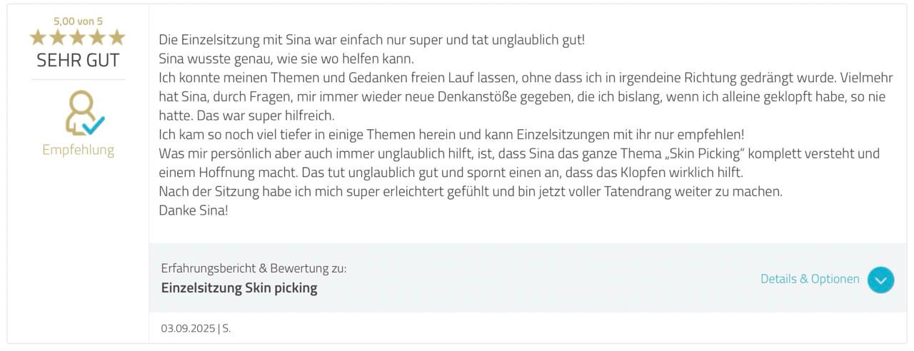 Bewertung Skin picking Einzelsitzung Proven Expert
