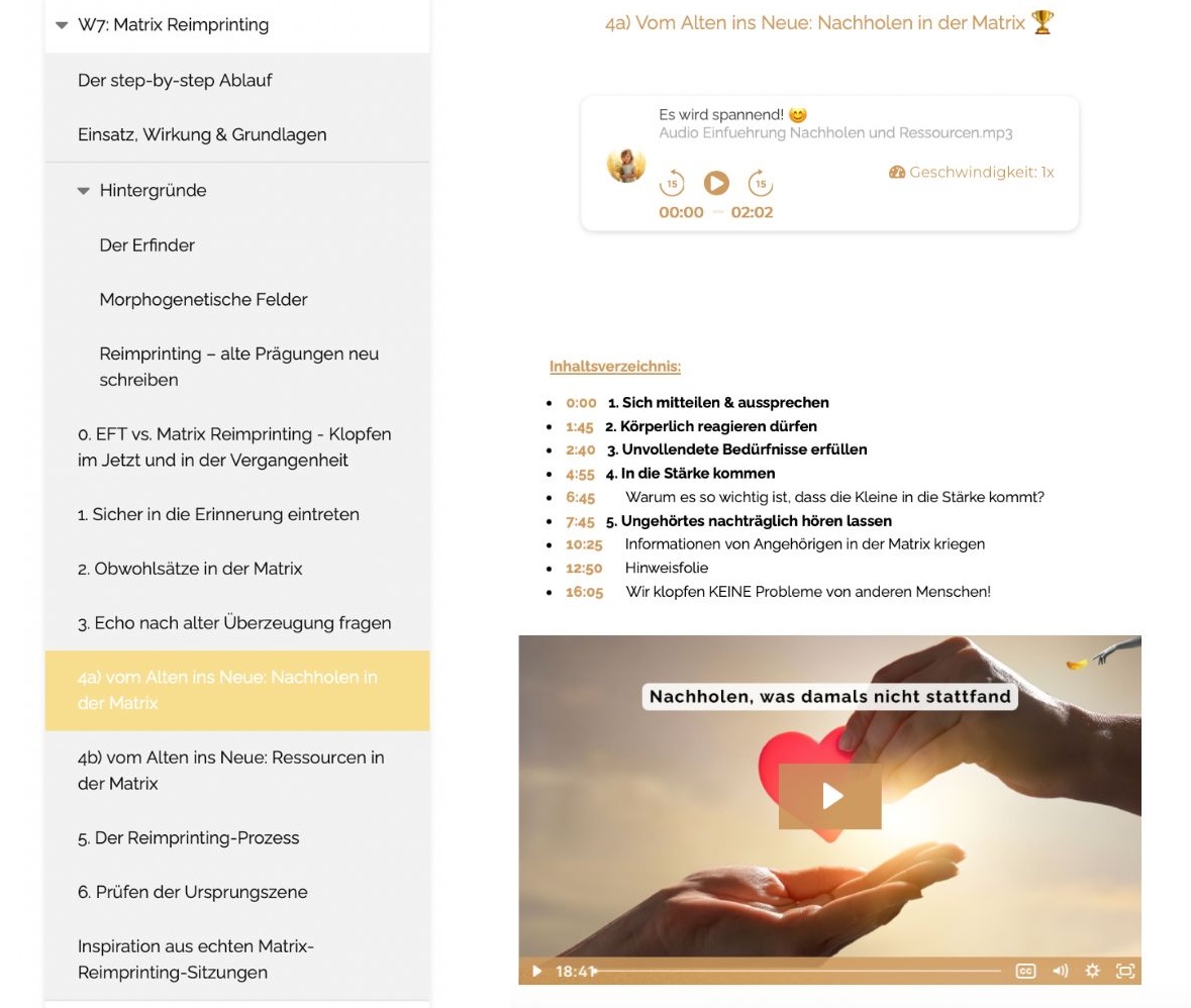 Inhaltsverzeichnis Onlinekurs Kursübersicht – Inhaltsverzeichnis Onlinkeurs Skin picking Vorschau 5 Vorschau eines Moduls im Onlinekursbereich Skin picking