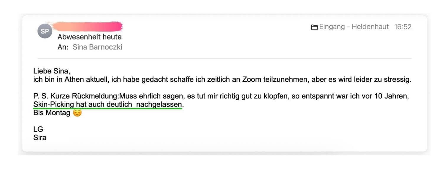 Kurze Rückmeldung: ich muss ehrlich sagen, das Klopfen tut richtig gut, so entspannt war ich vor 10 Jahren. Skin picking hat auch deutlich nachgelassen.