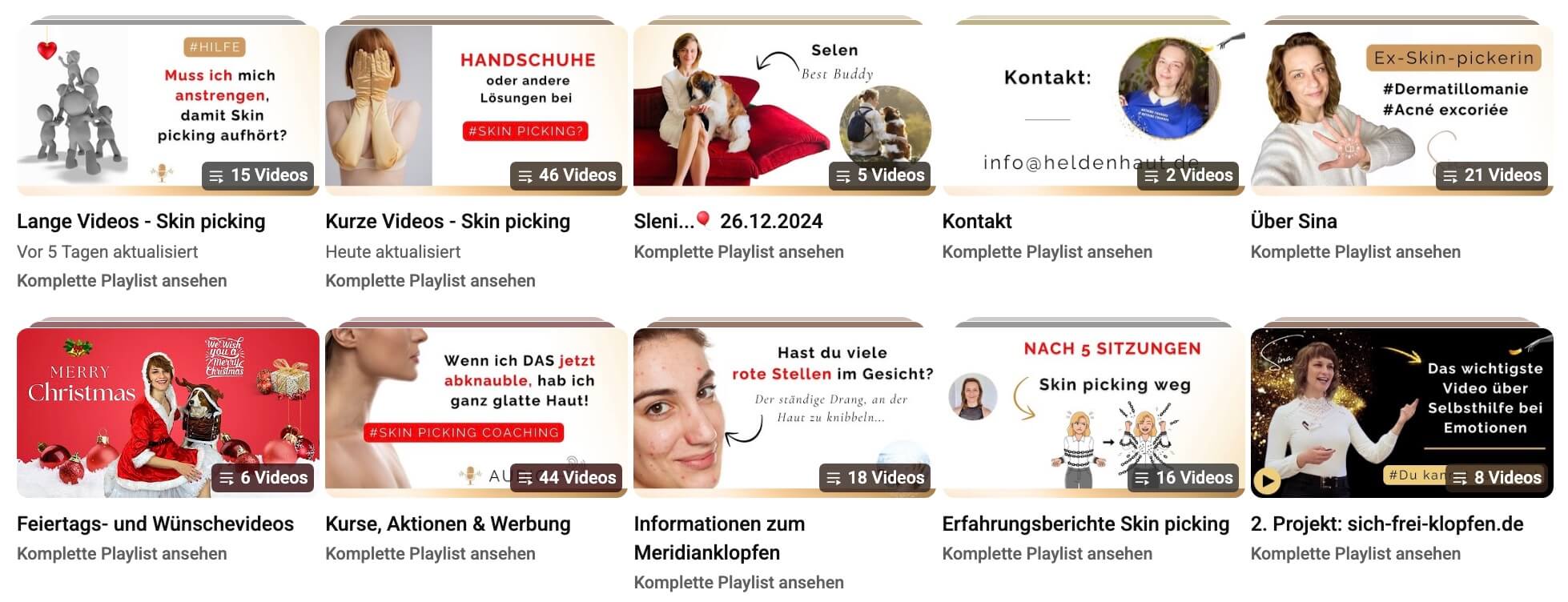 Skin picking Playlists bei Youtube Übersicht - klick auf das Bild